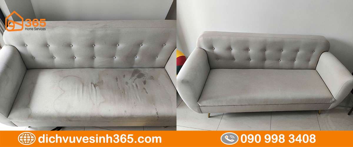 Sofa nhung bụi bẩn trước sau giặt