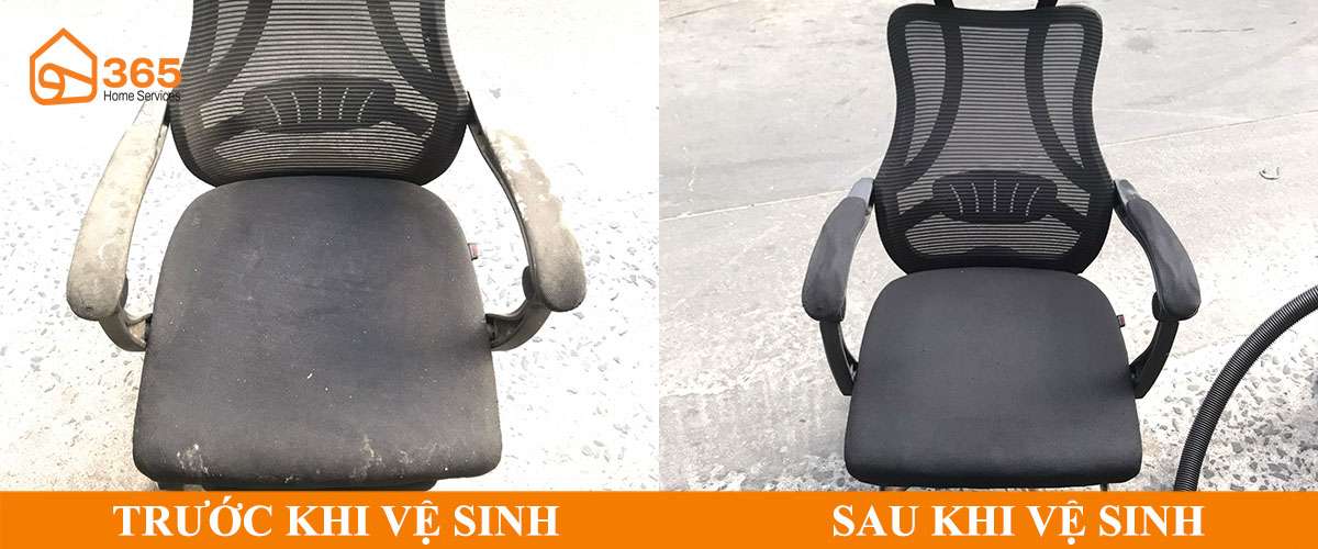 Trước và sau giặt ghế xoay văn phòng bị ố bẩn