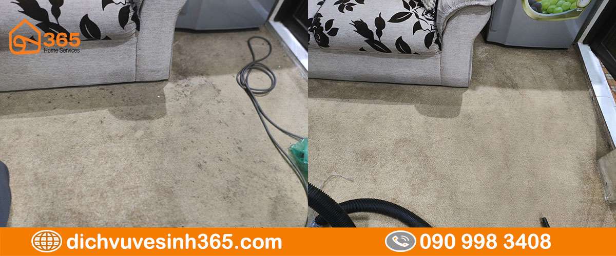 Hình ảnh giặt thảm văn phòng trước và sau khử mùi hôi