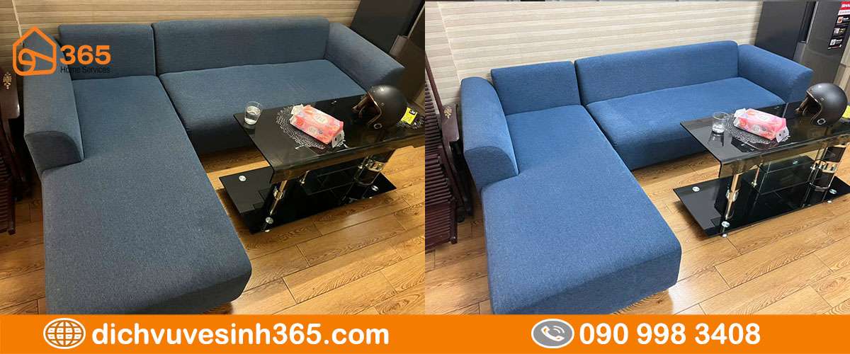 Sofa văn phòng trước và sau giặt sạch
