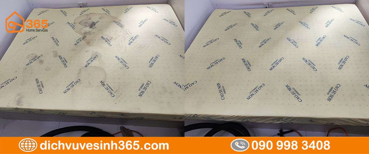 Nệm trước và sau khi giặt sạch bụi bẩn