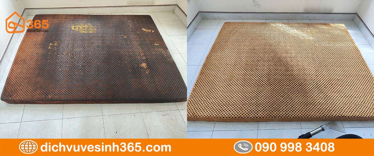 Nệm bị bẩn do trẻ nhỏ trước và sau khi mài
