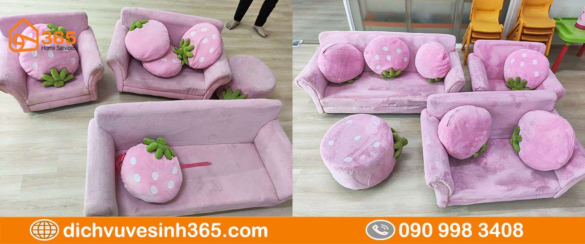 Ghế sofa nhung trước sau vệ sinh