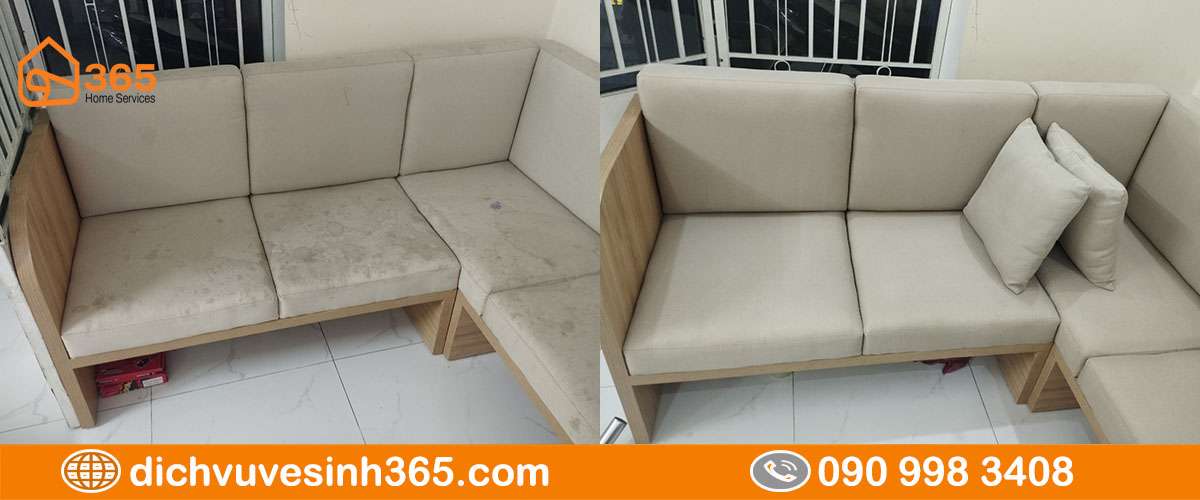 Sofa phòng khách sáng bóng sau giặt
