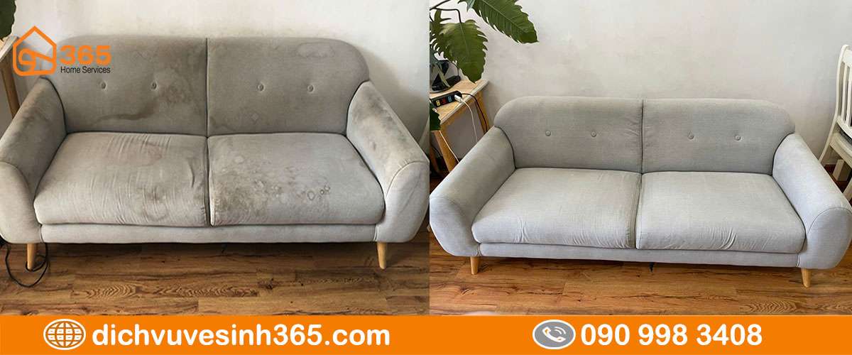 Hình ảnh sofa nỉ bám bụi trước và sau khi vệ sinh