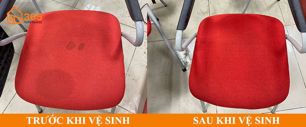 So sánh ghế văn phòng bọc nỉ trước và sau vệ sinh