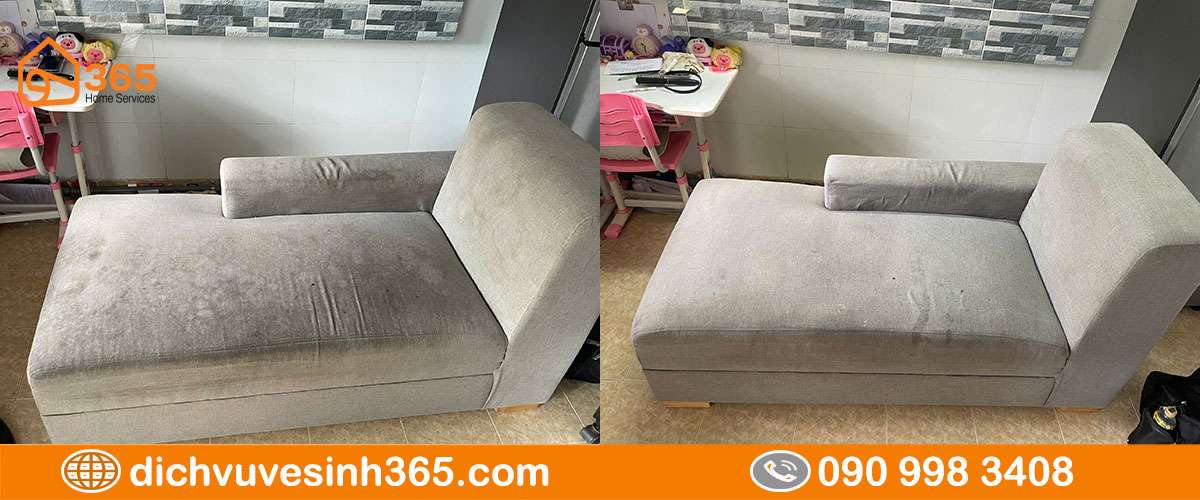 Sofa vải bố sáng màu trước sau vệ sinh