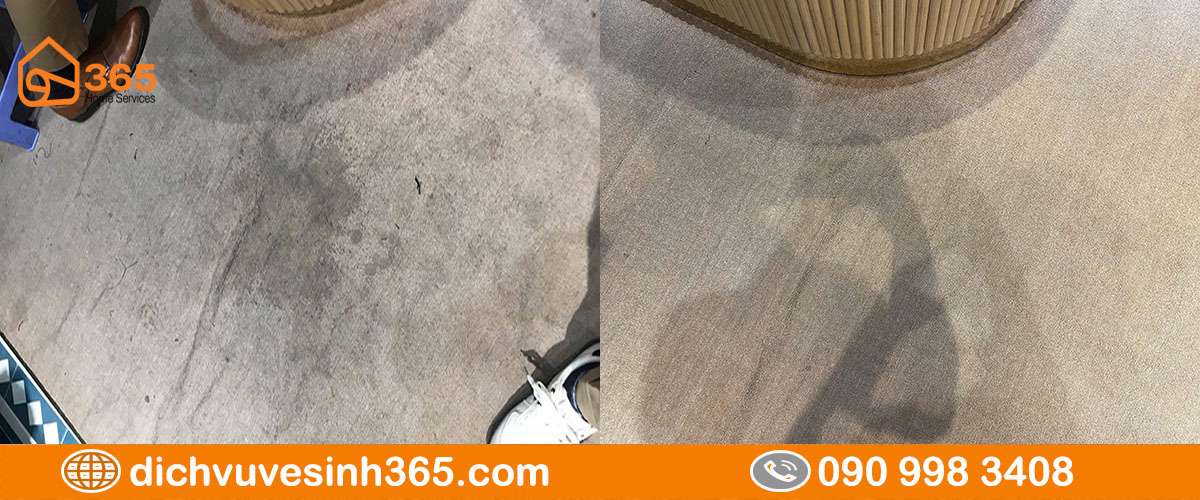 Thảm trang trí bị bám bụi trước và sau vệ sinh