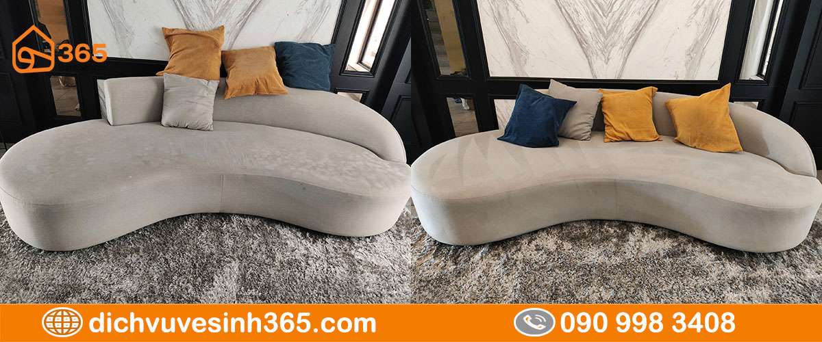 Sofa màu xám trước và sau giặt
