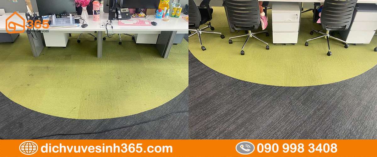 Trước và sau khi giặt thảm văn phòng bị ố