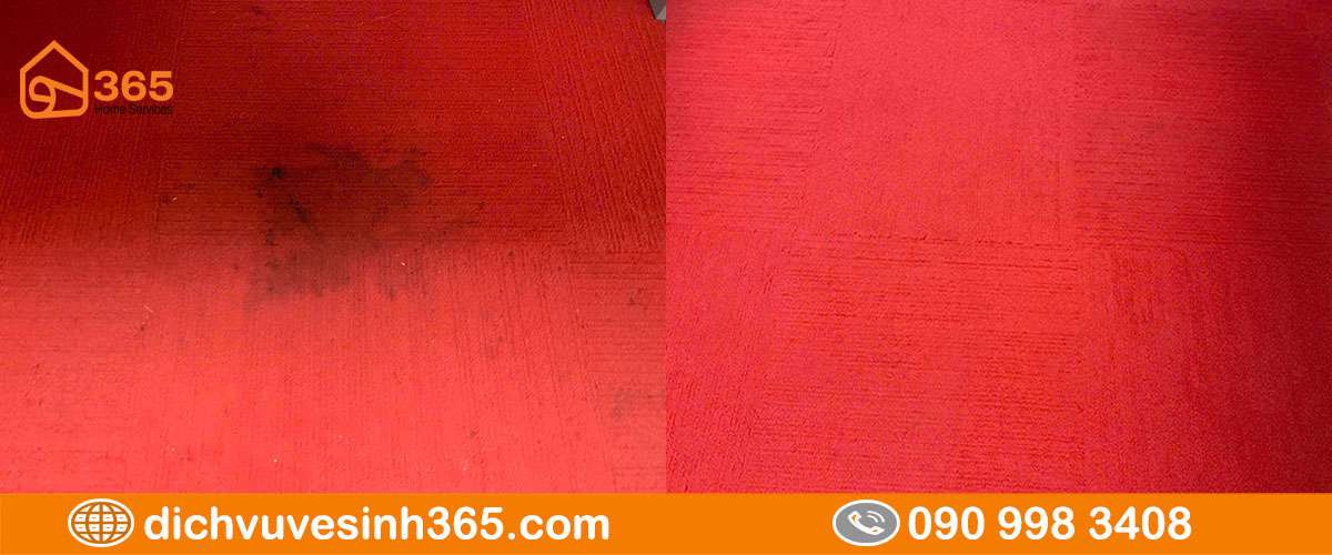Hình ảnh trước và sau khi giặt thảm văn phòng diện tích lớn