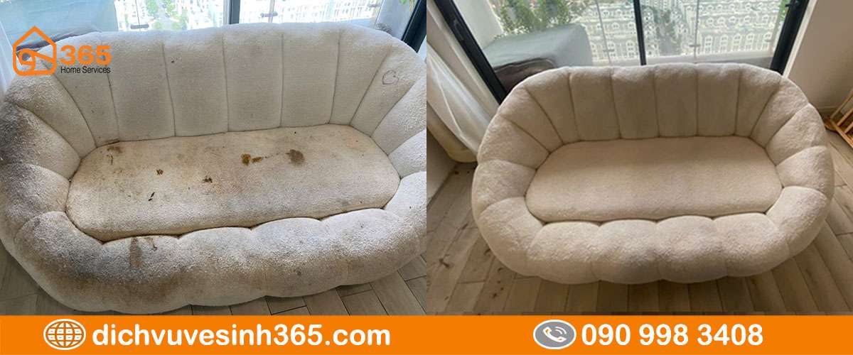Sofa trắng xỉn màu trước sau giặt