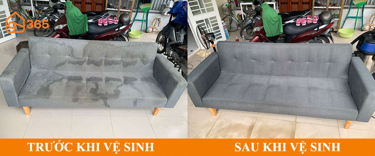 Hình ảnh sofa nỉ trước sau giặt