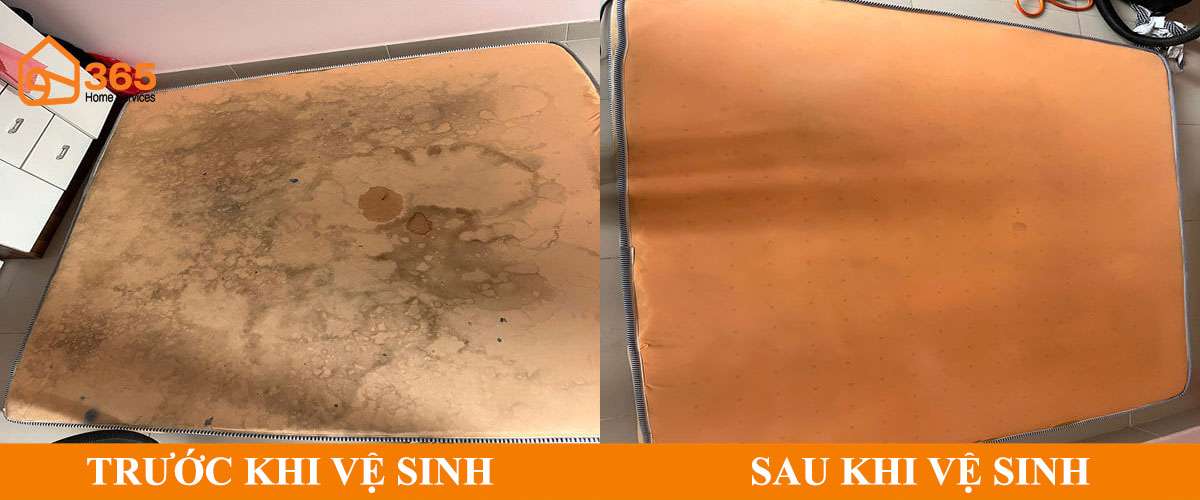 Hình ảnh nệm bông ép trước và sau khi giặt sạch