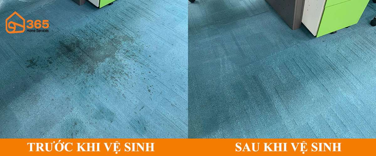 Hình ảnh giặt thảm văn phòng so sánh nửa thảm trước và sau vệ sinh