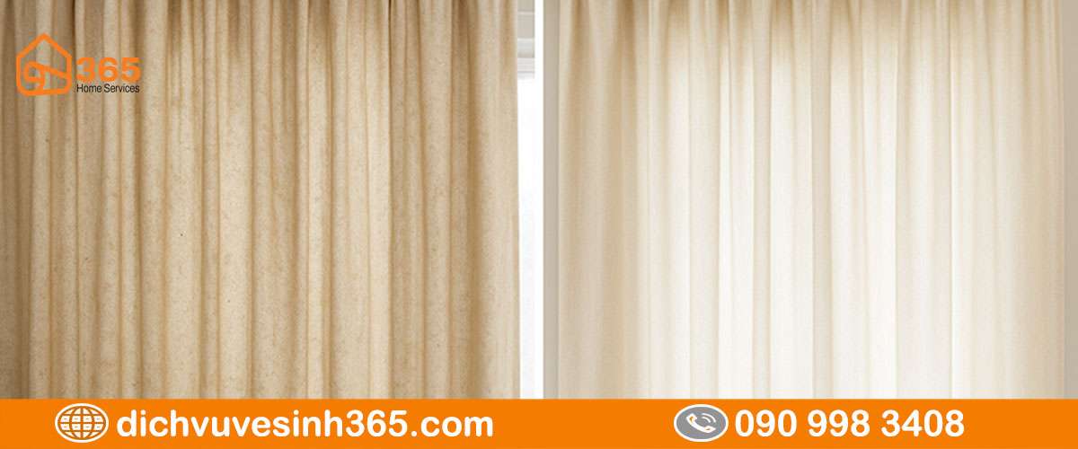 Rèm cửa trước và sau khi giặt tại Vệ Sinh 365